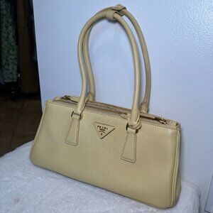 Prada Yellow Leather "Galleria" Top Handle Shoulder Bag w/ Detachable Crossbody